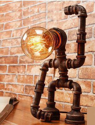 Robot Human Figures Iron Pipe Table Lamps