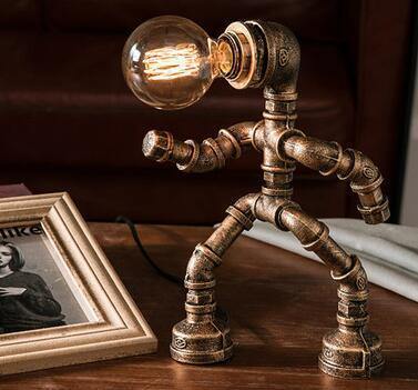 Robot Human Figures Iron Pipe Table Lamps