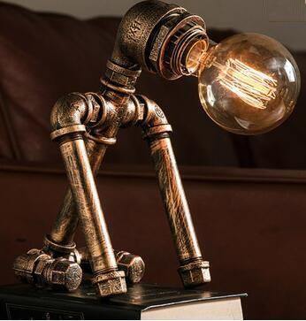 Robot Human Figures Iron Pipe Table Lamps