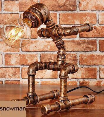 Robot Human Figures Iron Pipe Table Lamps