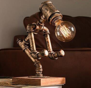 Robot Human Figures Iron Pipe Table Lamps