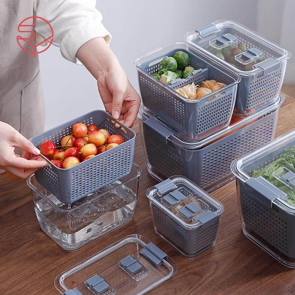 Multifunctional Vegetables &amp; Fruit Fridge Drain Organizer Box with Lid