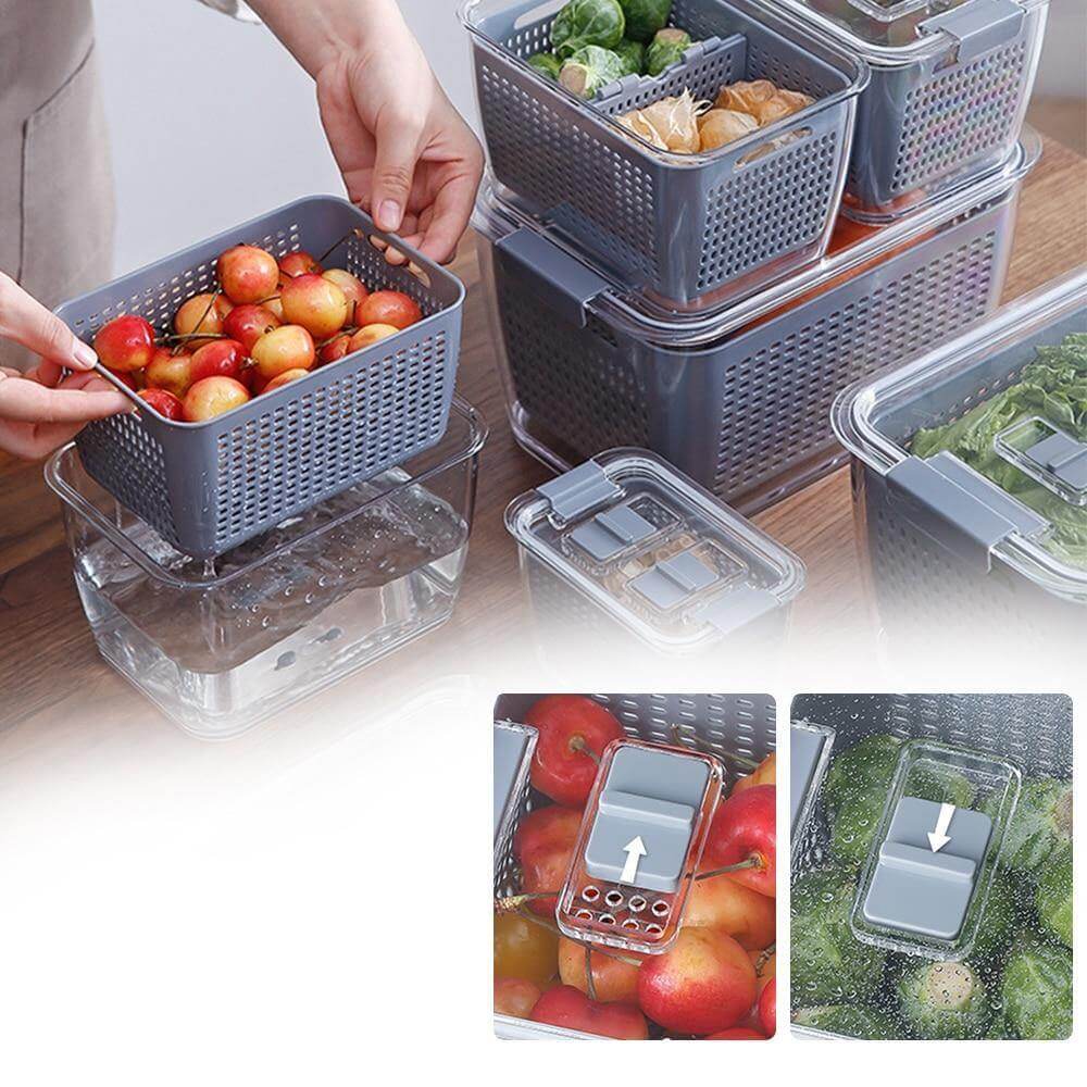 Multifunctional Vegetables &amp; Fruit Fridge Drain Organizer Box with Lid