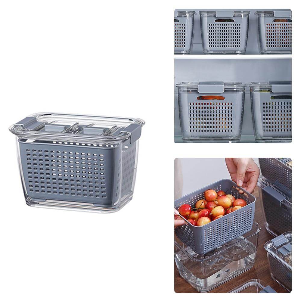 Multifunctional Vegetables &amp; Fruit Fridge Drain Organizer Box with Lid