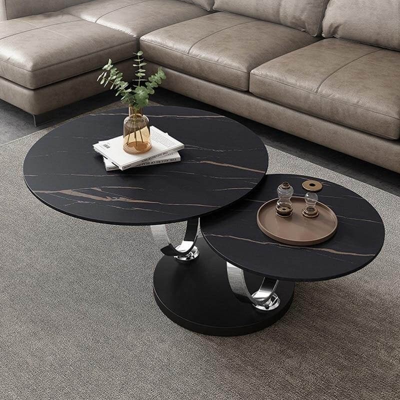 Italian Modern Two-layer Coffee Side Table with Marble Top