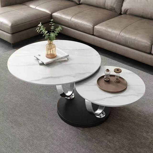 Italian Modern Two-layer Coffee Side Table with Marble Top