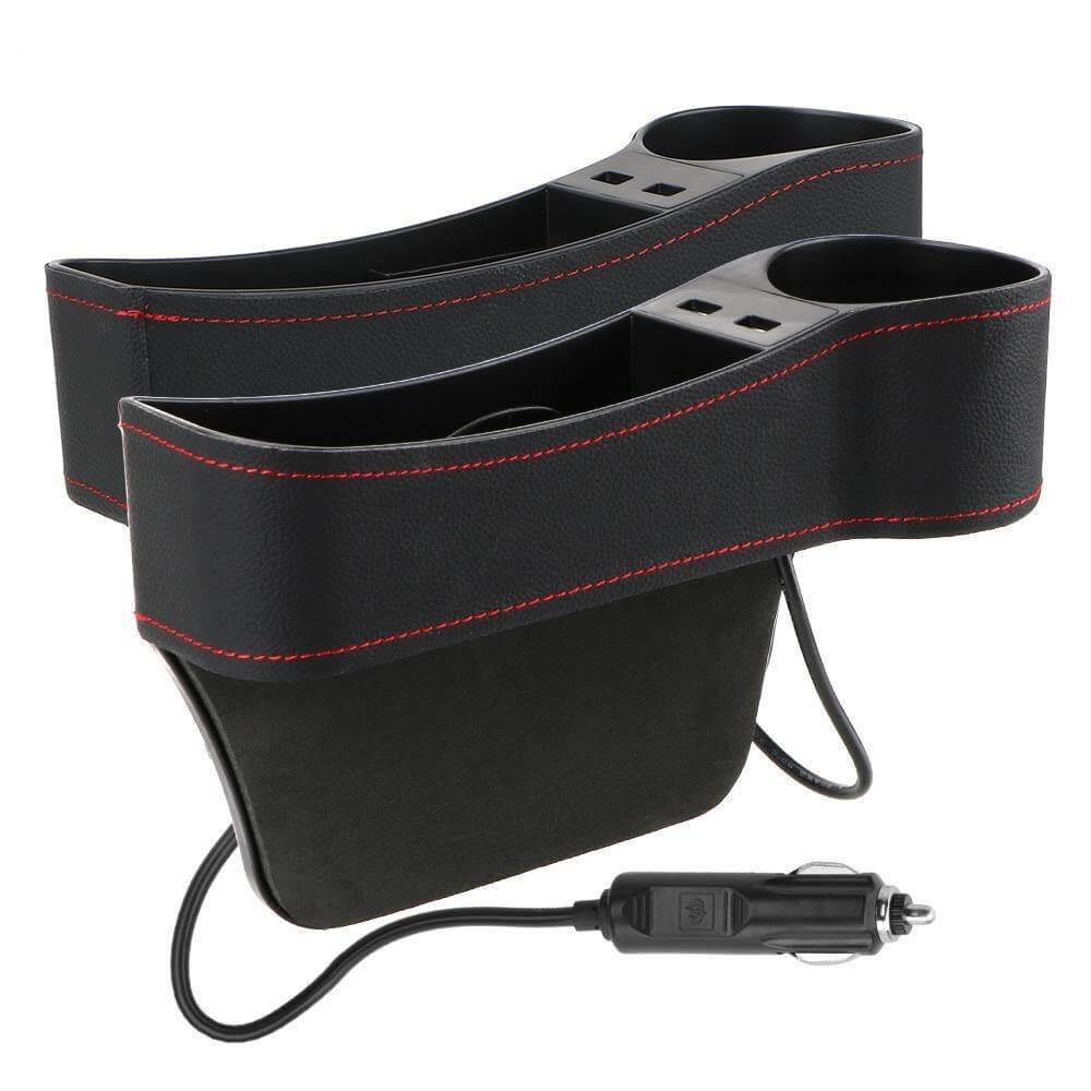 Leather USB Charger Car Seat Gap Organizer