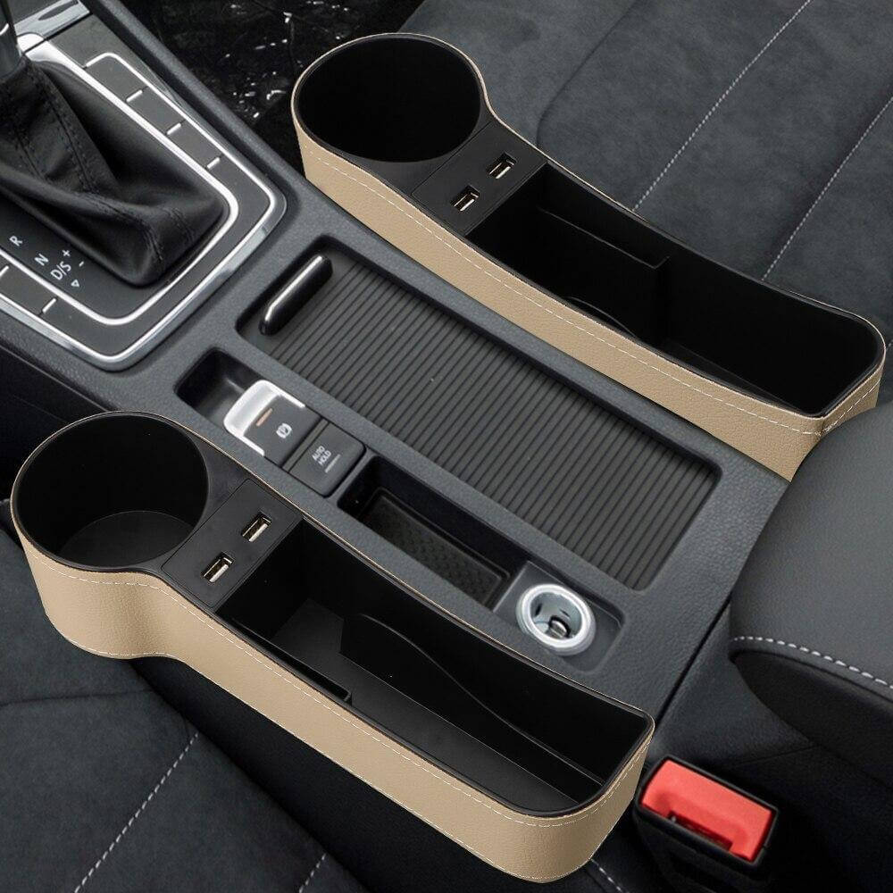 Leather USB Charger Car Seat Gap Organizer