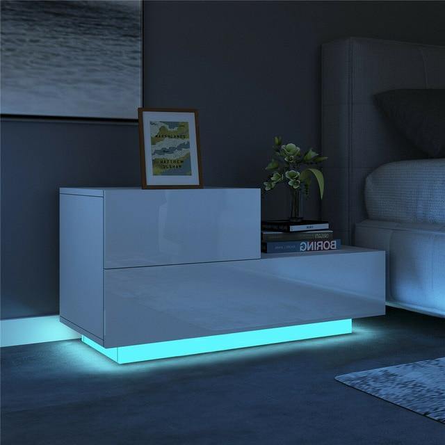 Modern Luxury LED Light Nightstand with Drawers