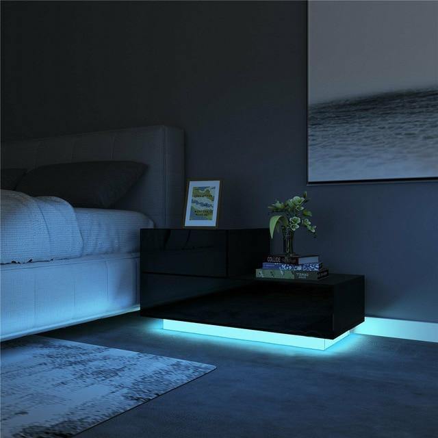Modern Luxury LED Light Nightstand with Drawers