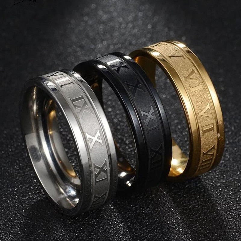 Unisex Luxury Roman Numerals Stainless Steel Rings