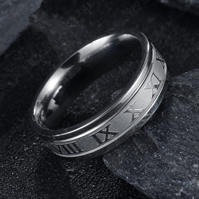 Unisex Luxury Roman Numerals Stainless Steel Rings