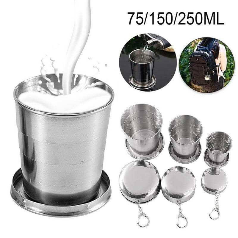 Foldable Portable Stainless Steel Camping Cup With Keychain