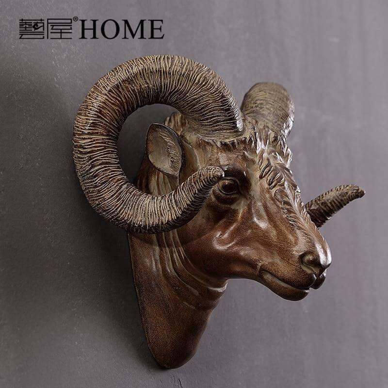 Modern Pure Handmade Hanging Moose and Sheep Head Decoration