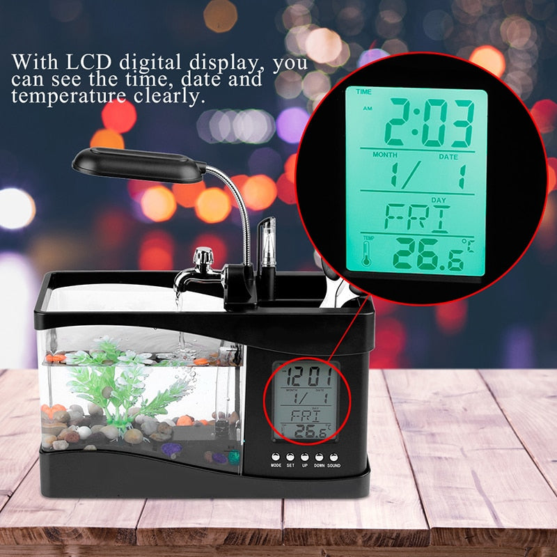 LCD Clock Mini Fish Tank Aquarium