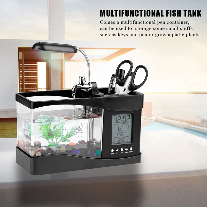 LCD Clock Mini Fish Tank Aquarium