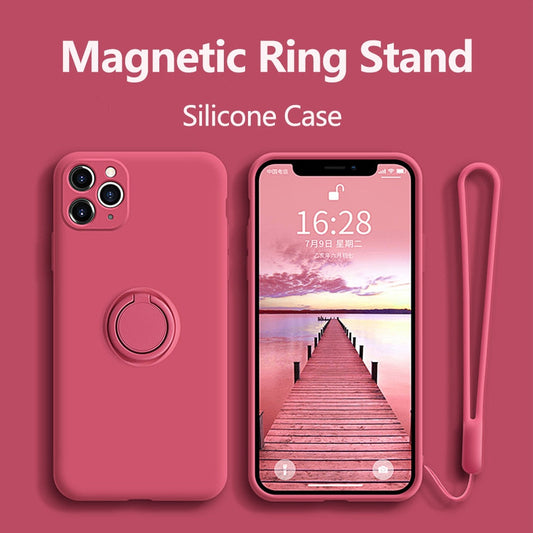 Silicone Case With Magnetic Ring Holder for iPhone