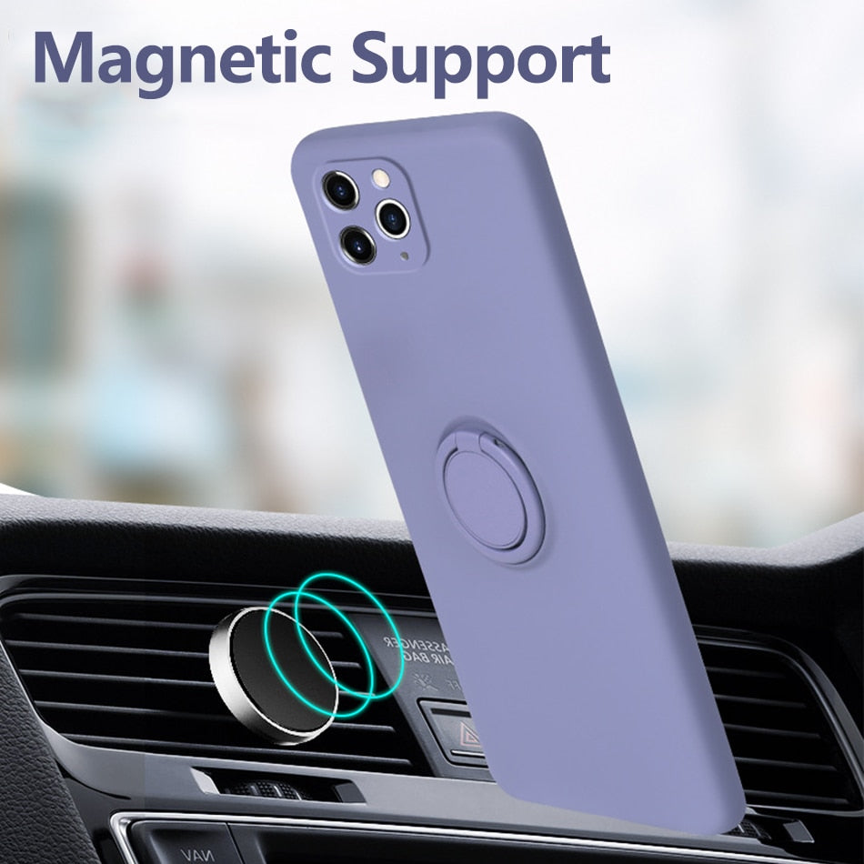 Silicone Case With Magnetic Ring Holder for iPhone