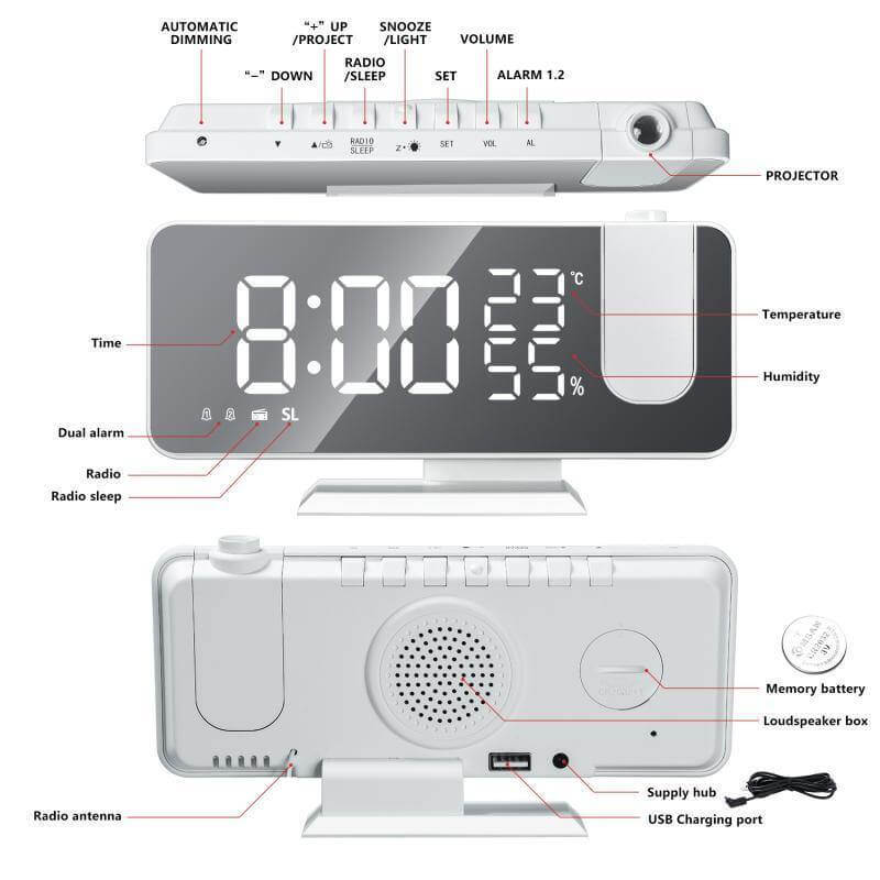 LED Digital Alarm Projection Clock