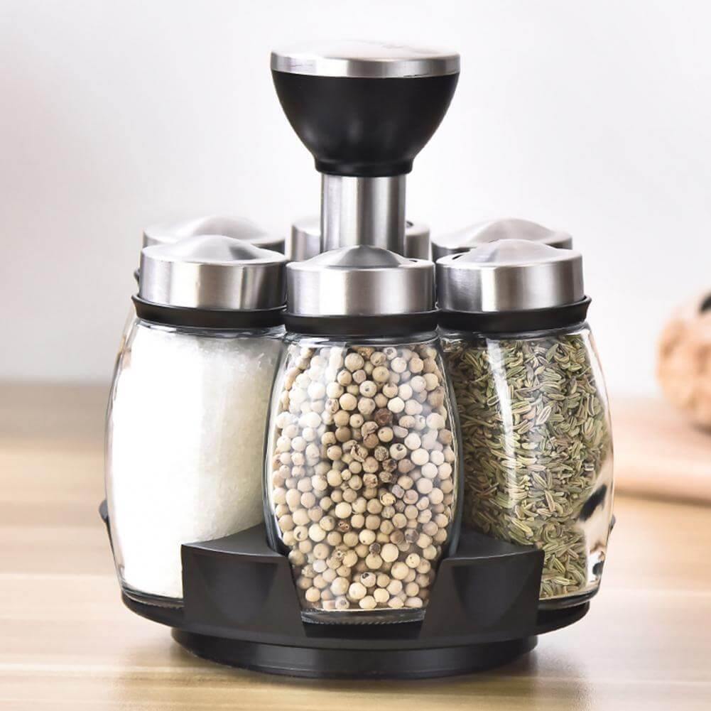 Smart Rotating Stainless Steel Glass Seasoning Set