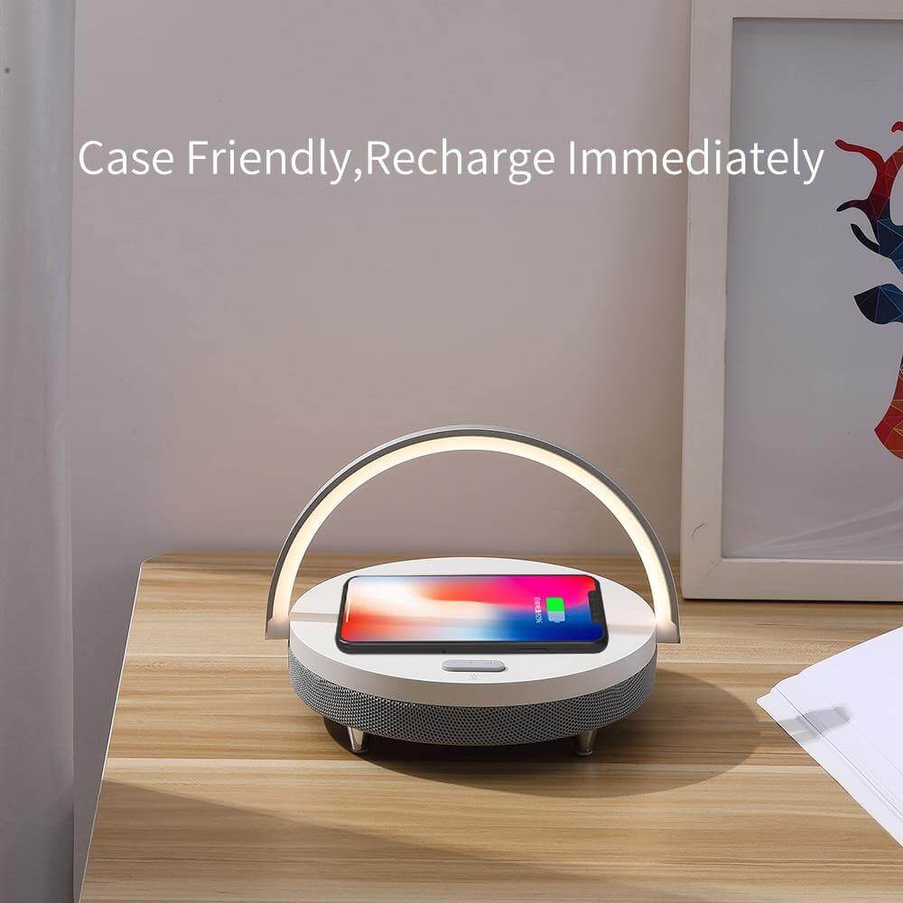 Wooden Base Wireless Charger Speaker Table Lamp - UTILITY5STORE