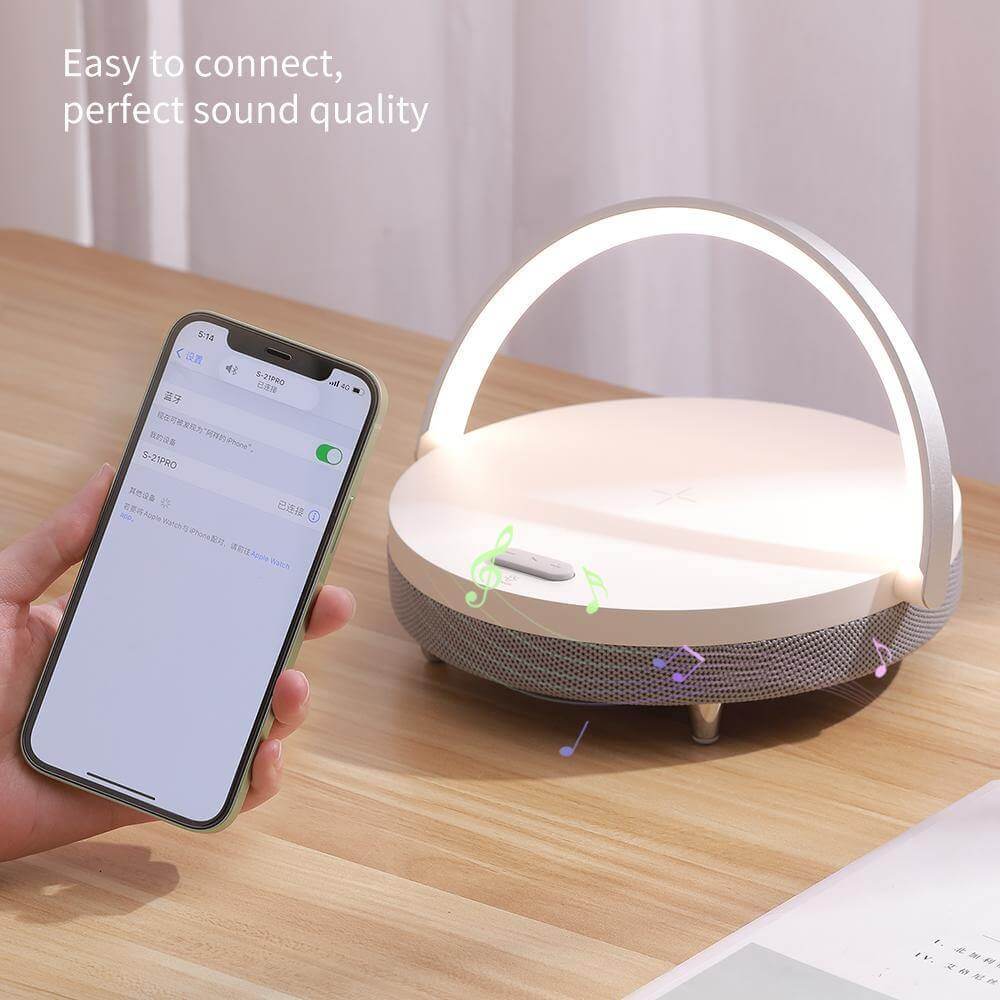 Wooden Base Wireless Charger Speaker Table Lamp - UTILITY5STORE