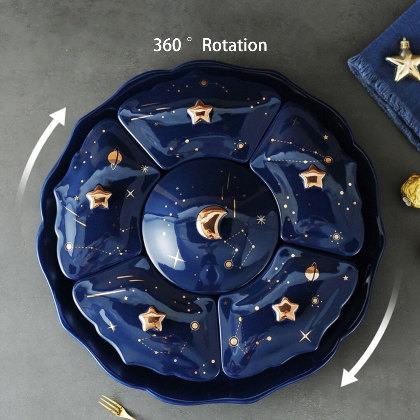 Night Sky Rotatable Ceramic Snack Plate