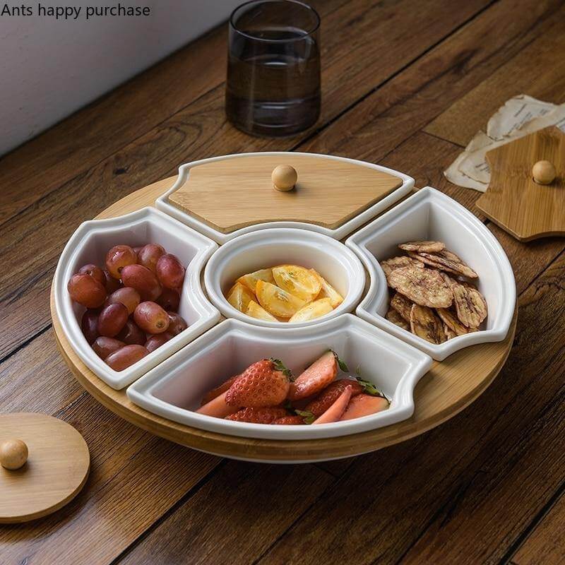 Five Grid Rotating Ceramic Breakfast Platter