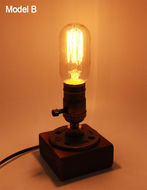 Vintage Industrial Wooden Dimmable Table Lamp