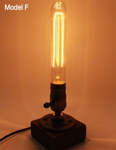 Vintage Industrial Wooden Dimmable Table Lamp