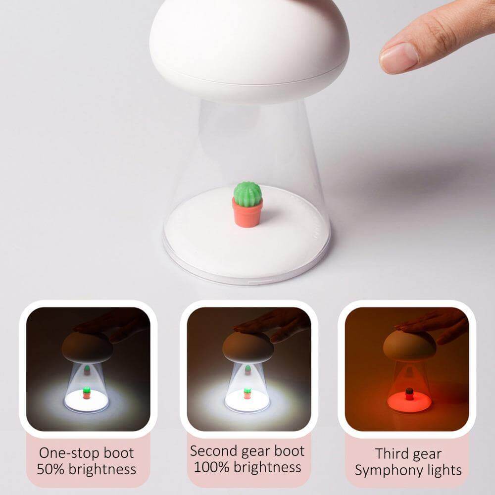 Rechargeable White Cactus USB Mushroom Night Lamp