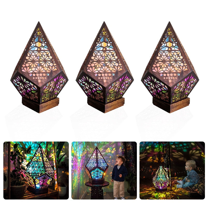 Wooden Hollow LED Atmosphere Night Lamp Projector