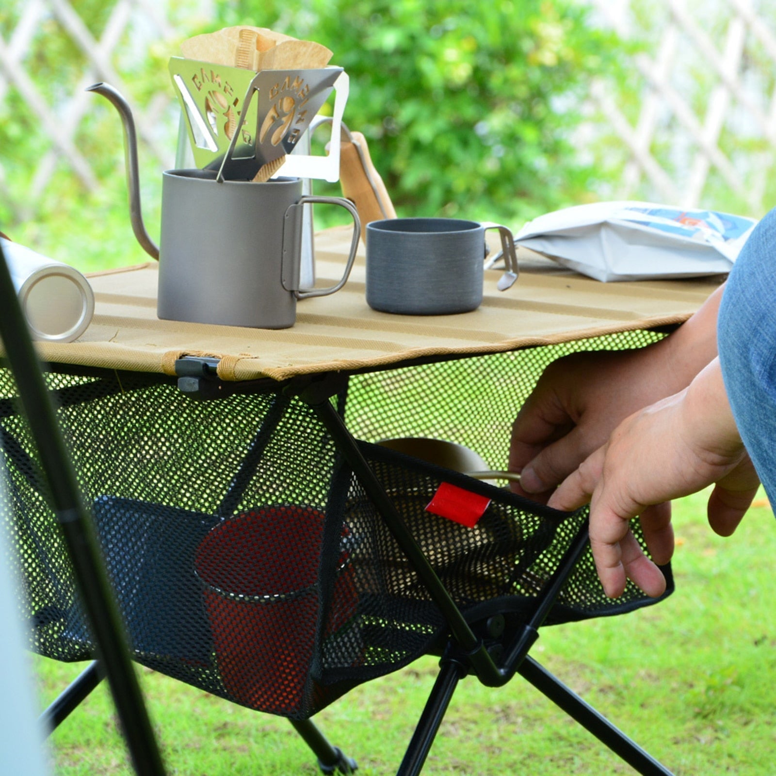 Portable Folding Table Storage Net Shelf