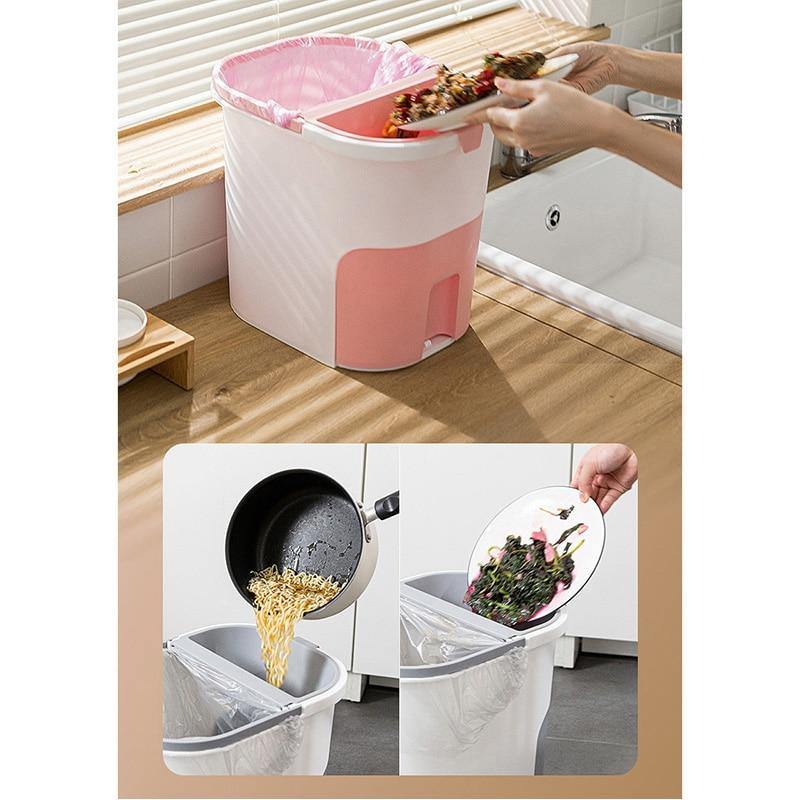 Wet-Dry Double Separator Kitchen Trash Bin