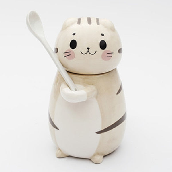 Cute Cat Handmade Coffee Mugs with Spoon