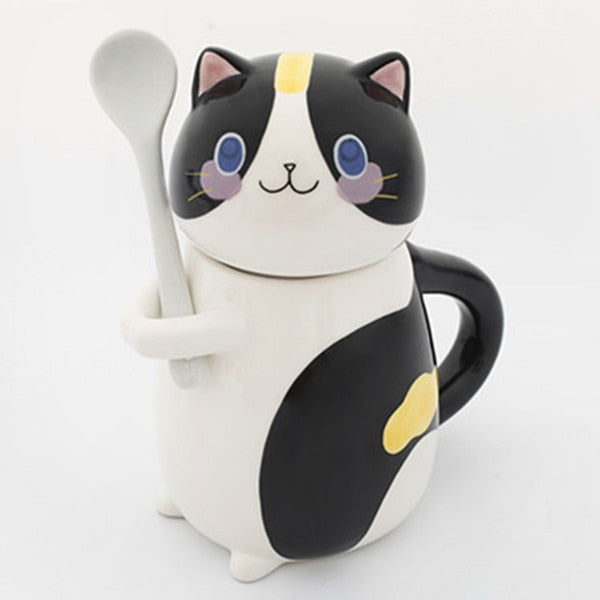 Cute Cat Handmade Coffee Mugs with Spoon