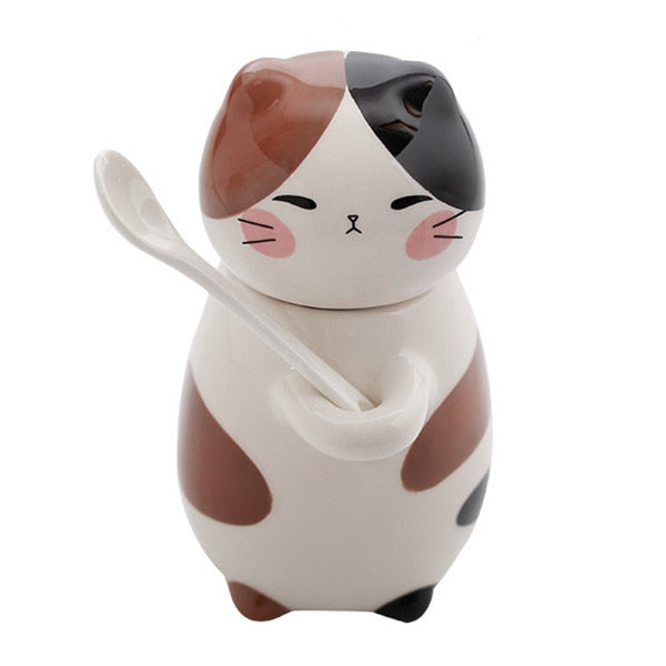 Cute Cat Handmade Coffee Mugs with Spoon