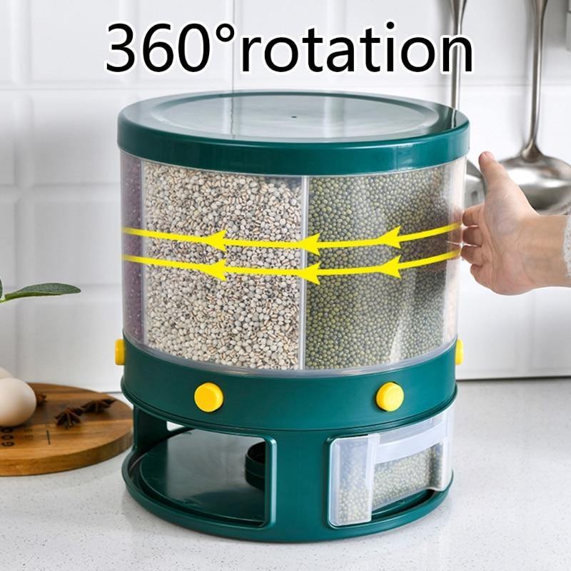 6 Grid Rotating Rice Storage Box Dispenser