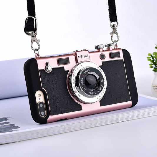 Retro Camera Silicone Iphone Cases With Long Strap Rope