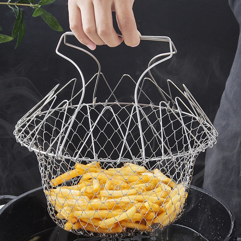 Multifunctional Foldable Steam Fry Cooking Mesh Strainer