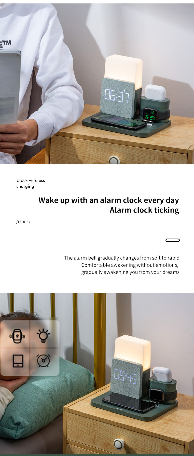 Modern Alarm Clock Wireless Charger Desk Lamp - UTILITY5STORE