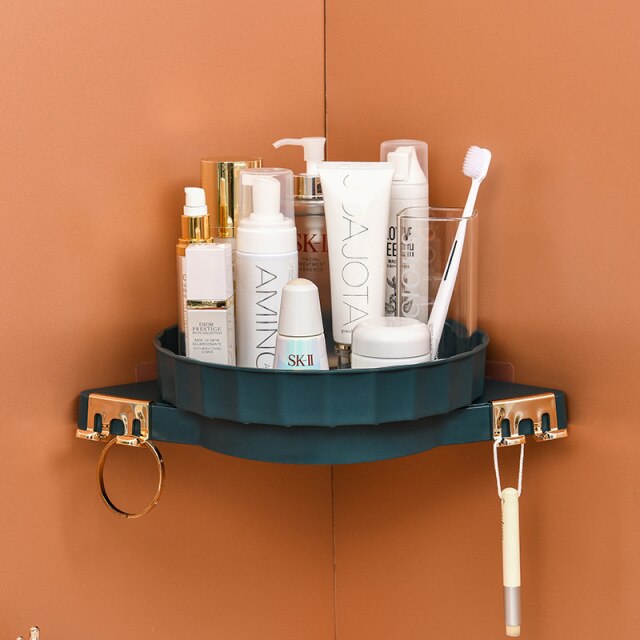 Wall-Mounted Pastel Bathroom Corner Storage Shelf