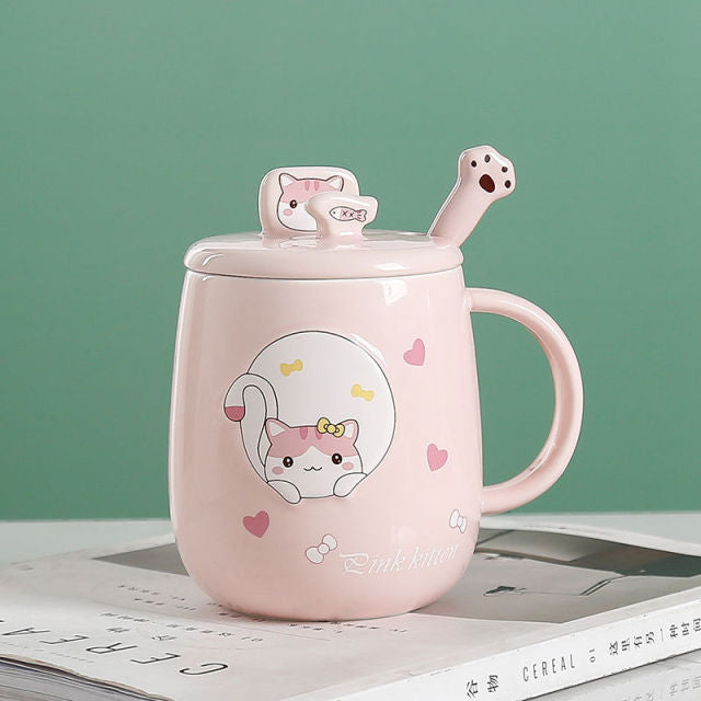 Cute Cartoon Kitty Mug Set