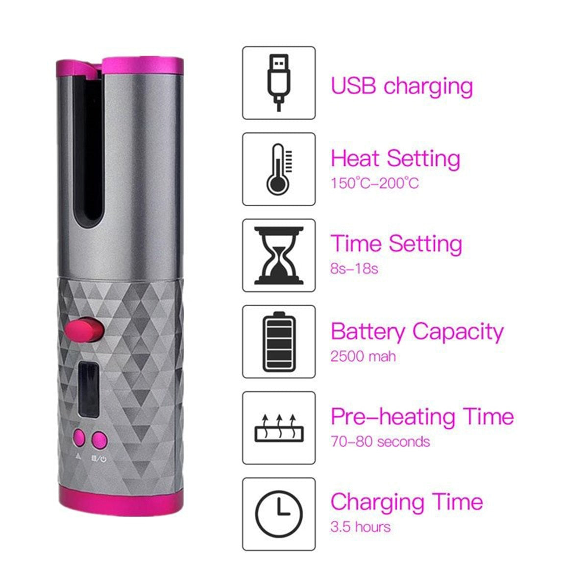 Wireless Automatic Ceramic Hair Curling Iron - UTILITY5STORE