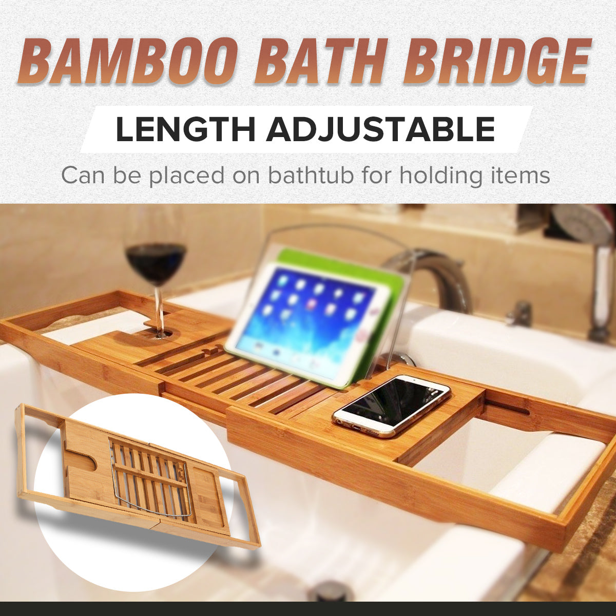 Retractable Bamboo Bathtub Shelf Bridge