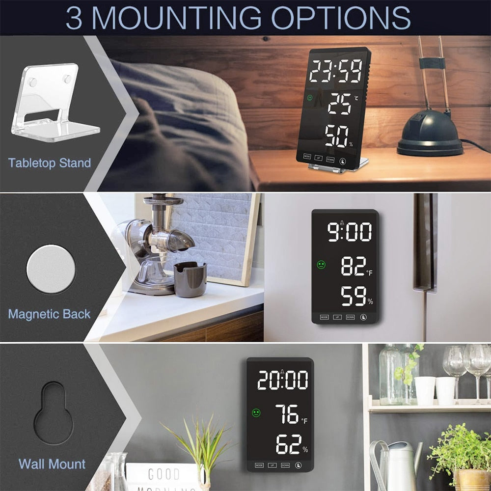 LED Touch Mirror Digital Alarm Clock