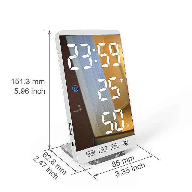 LED Touch Mirror Digital Alarm Clock