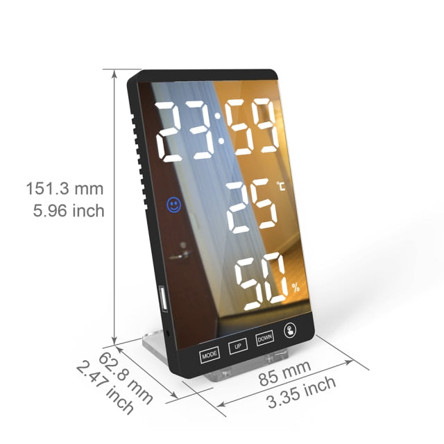 LED Touch Mirror Digital Alarm Clock