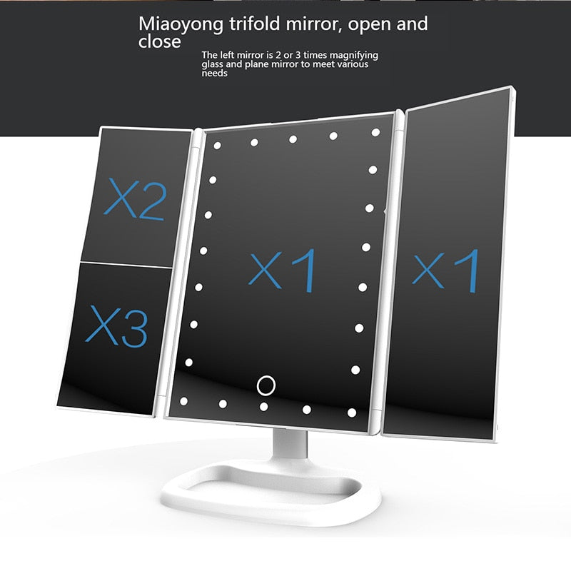 Foldable LED Touch Screen Makeup Mirror