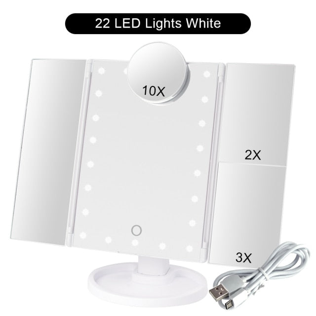 Foldable LED Touch Screen Makeup Mirror